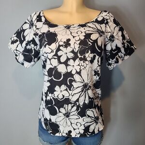 Courtney Washington Flowy Top Womens Sz Small Linen Floral Resort‎ Vtg Coastal
